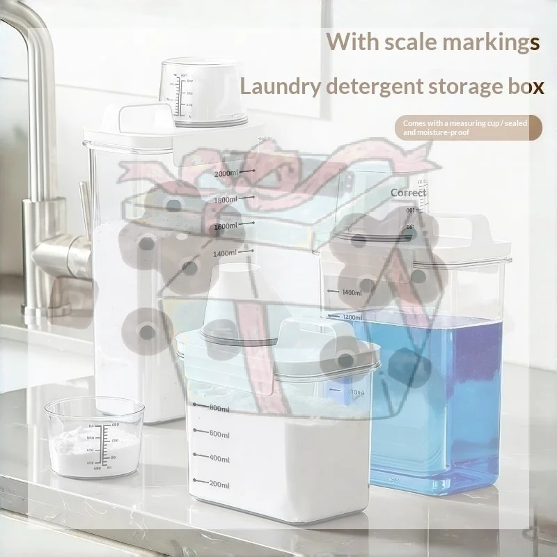 【CC】Airtight Laundry Detergent Dispenser Powder Storage Box Clear Washing Powder Liquid Container With Lids Jar