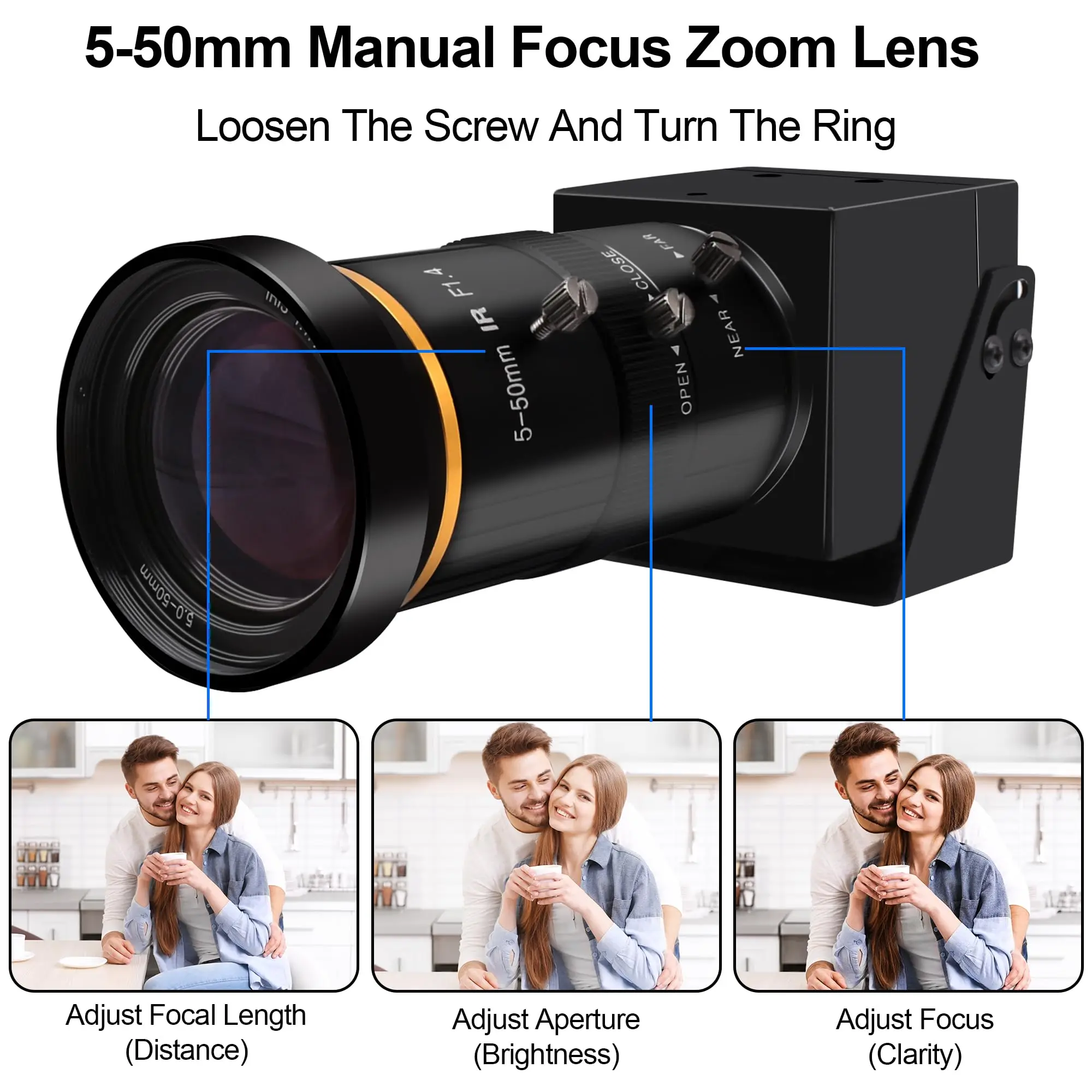 ELP 4K Ultra HD HDMI USB Webcam,5-50mm 10X Varifocal Manual Zoom Lens,H.264/H.265 Compression,Plug&Play Industrial Camera for PC