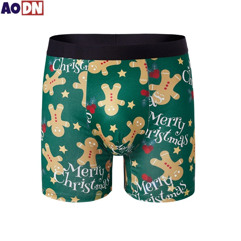 1/3Pcs/Set Christmas Print Mens Underwear Breathable Gingerbread Male Boxer Shorts Casual Youth Boxers Pants For Christmas Gifts