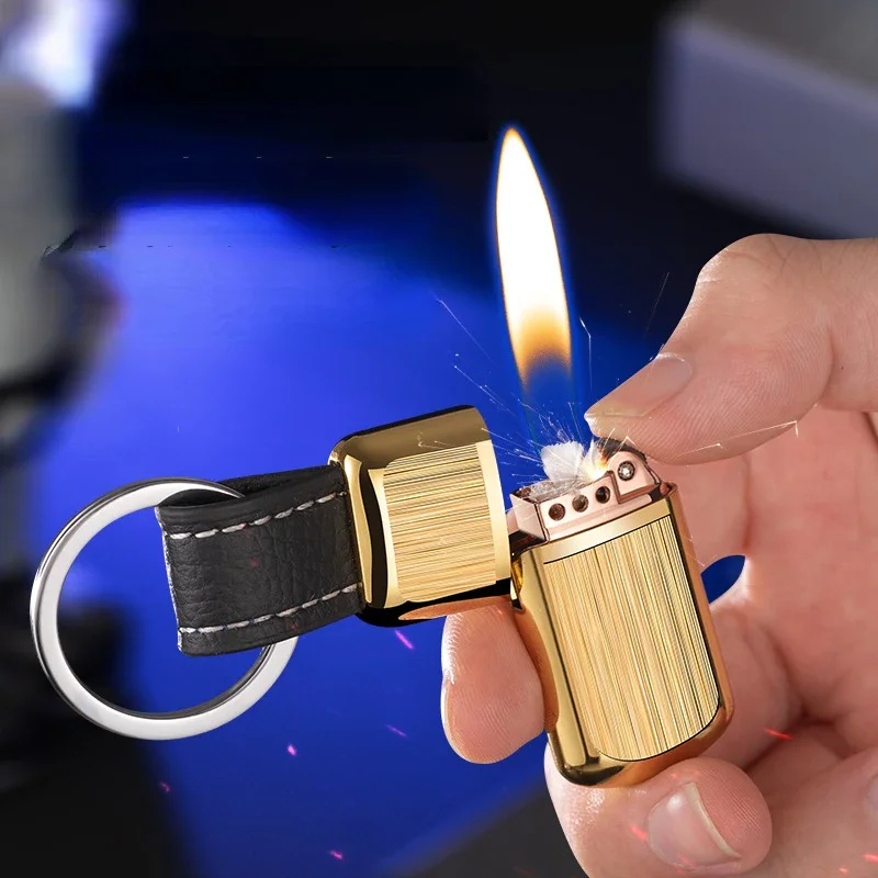 Metal Personalized Kerosene Grinding Wheel Open Flame Lighter Keychain Portable Outdoor Mini Multi-purpose Lighter