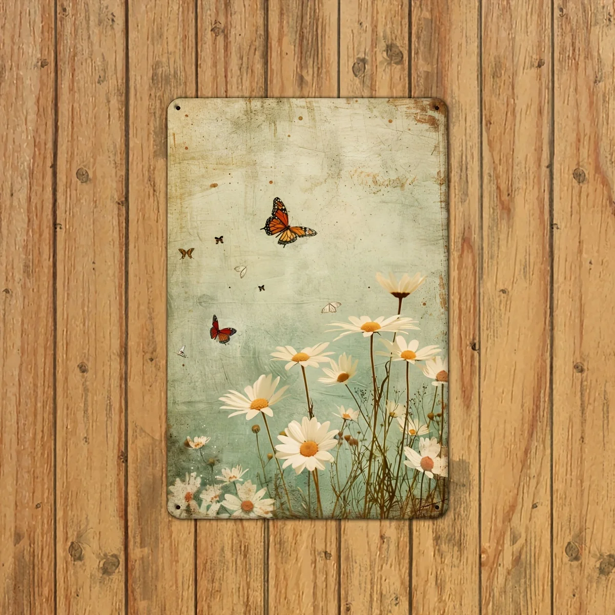 Vintage Daisy Metal Sign - Rustic Floral Iron Wall Art for Home, Bar, Cafe, Garage & Garden Decor, Easy Hang