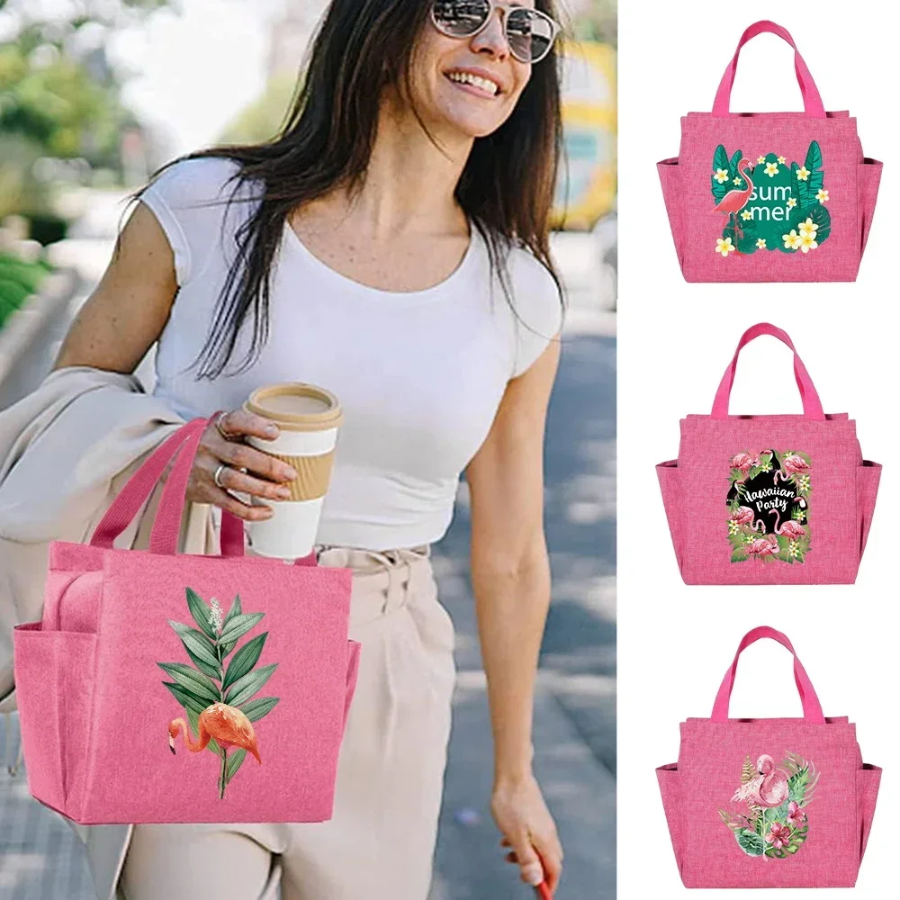 Thermal Lunch Bag for Cute Kids & Kid Girl Multi-size Insulated Pink Lunch Box Bag Shoulder Waterproof Kid's Flamingo Printing