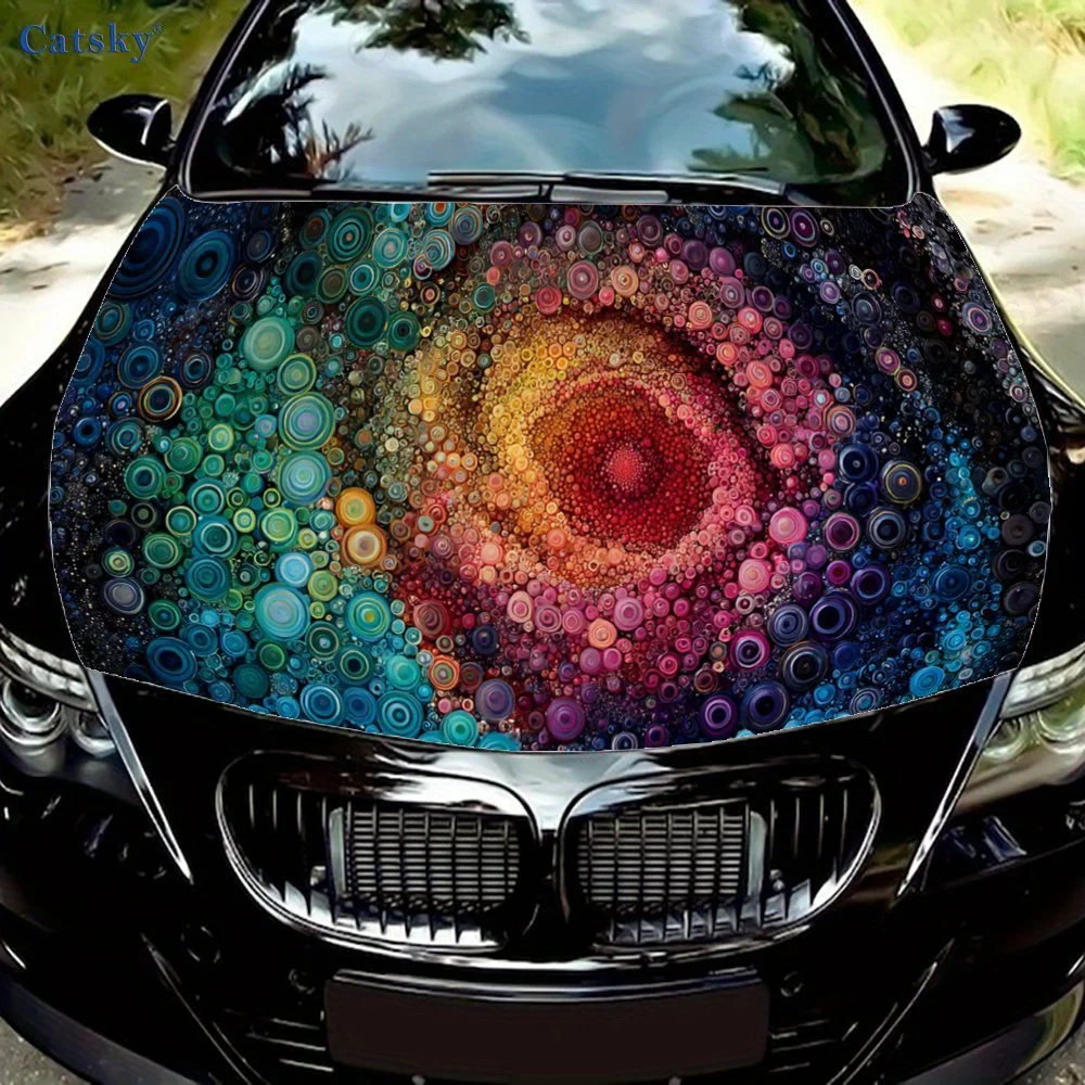 

Color Explosion Swirls Car Vinyl Wrap, PVC Waterproof Car Hood Sticker, Self-Adhesive Scratch-Resistant Stickers for Engine Cove