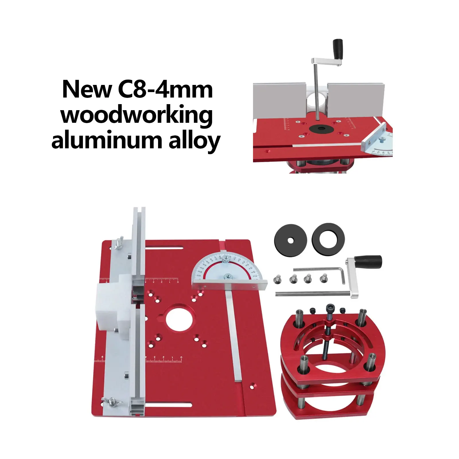 

【Aluminum Router Table Insert】Woodworking Lift Kit with Miter Gauge C8-4mm Alloy for Precision Cutting Tools for CNC Woodworking