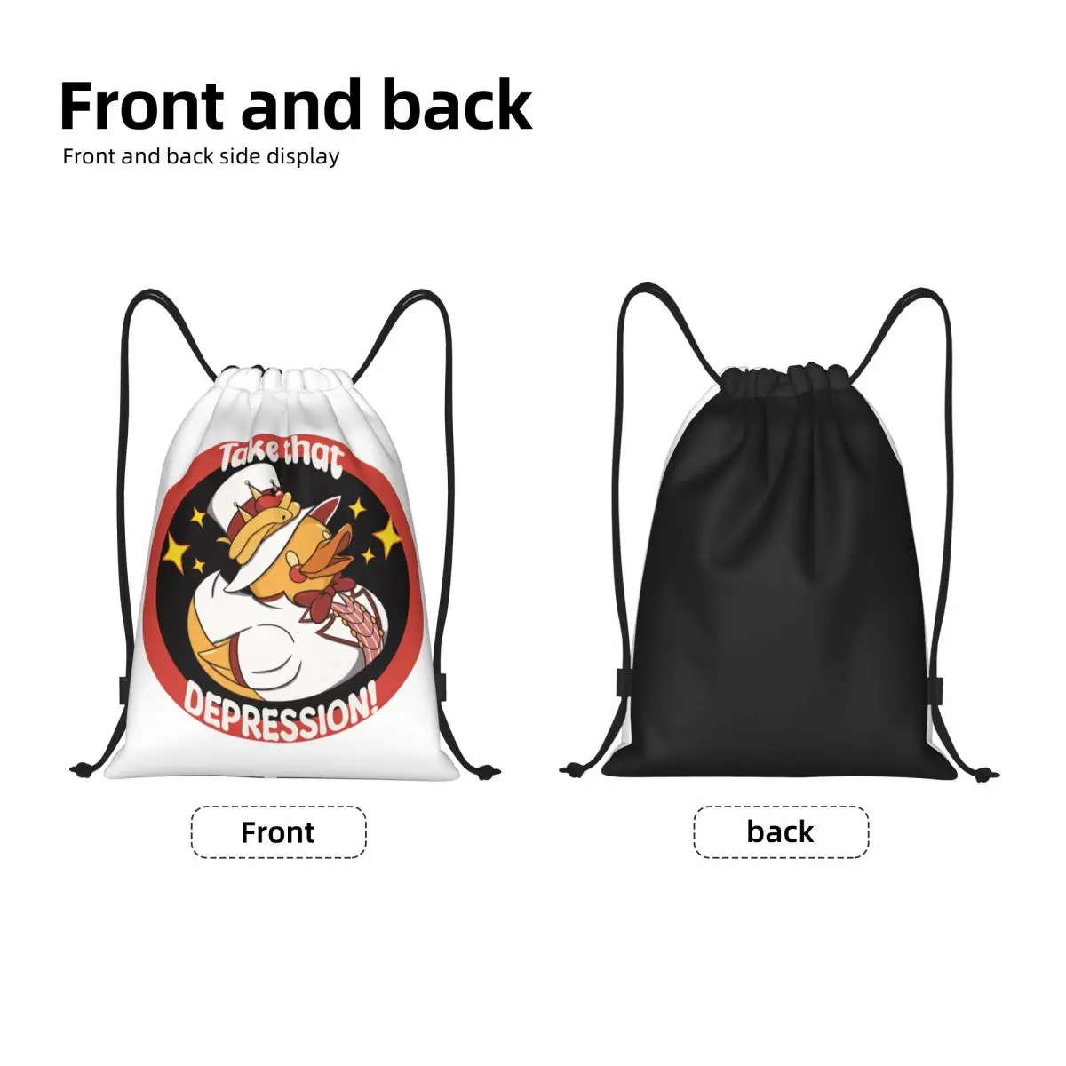 Lucifer Rubber Ducky Drawstring Backpack Bags Lightweight Hazbins Anime Animation Hotel Gym Sports Sackpack Sacks for Traveling