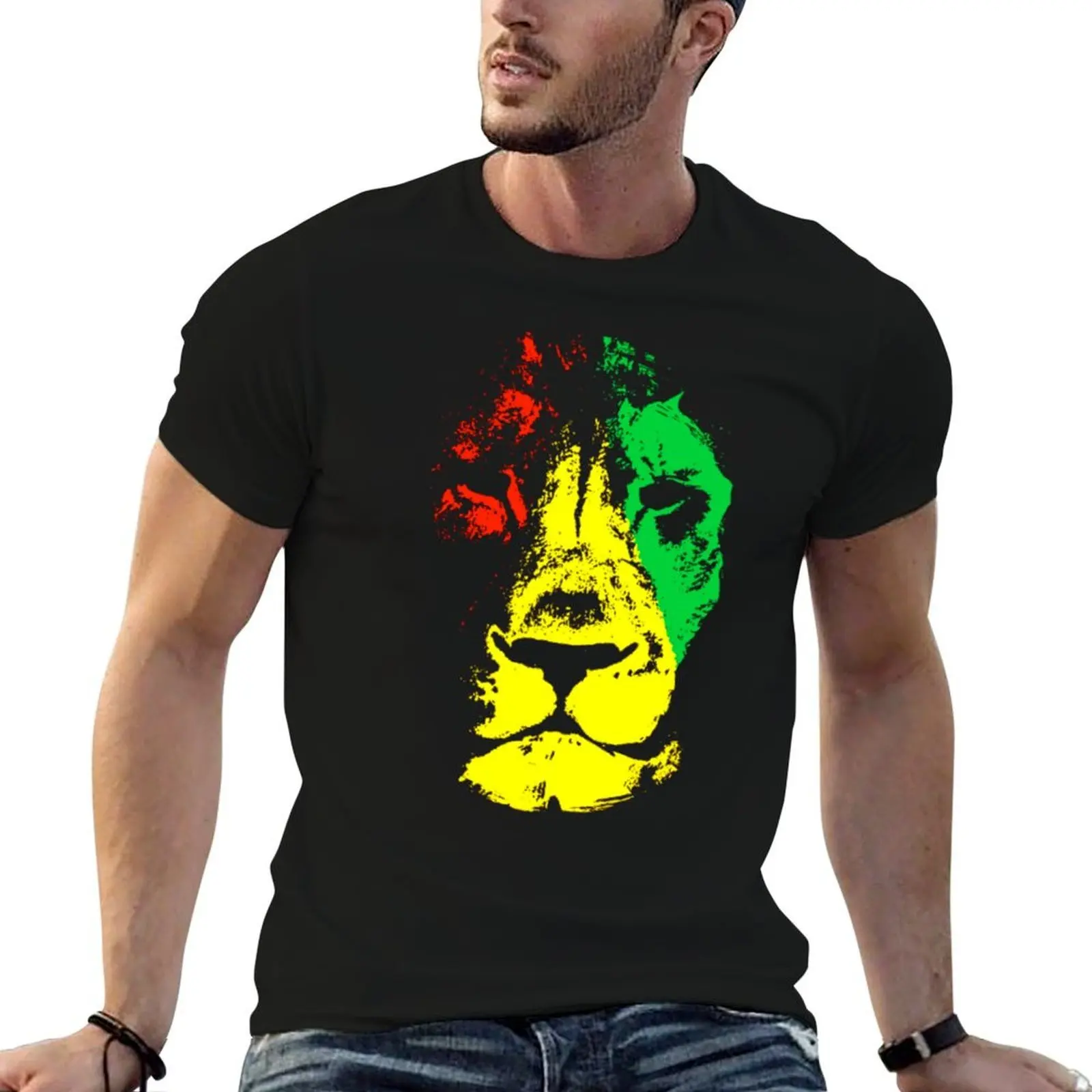 Rastafari Lion Face Rasta Colors Style T-Shirt tees vintage anime shirt men tshirt