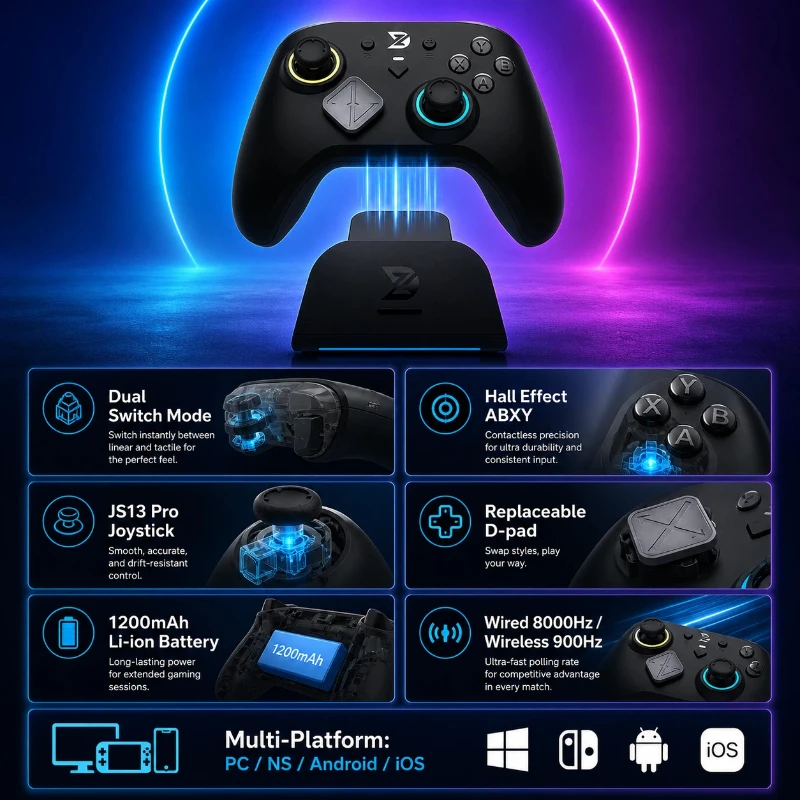 Controller Zhidou 8k Wireless Bluetooth Gamepad E-Sports Gaming Handle Compatible For Pc Xbox Switch Android Ios Gaming Devices