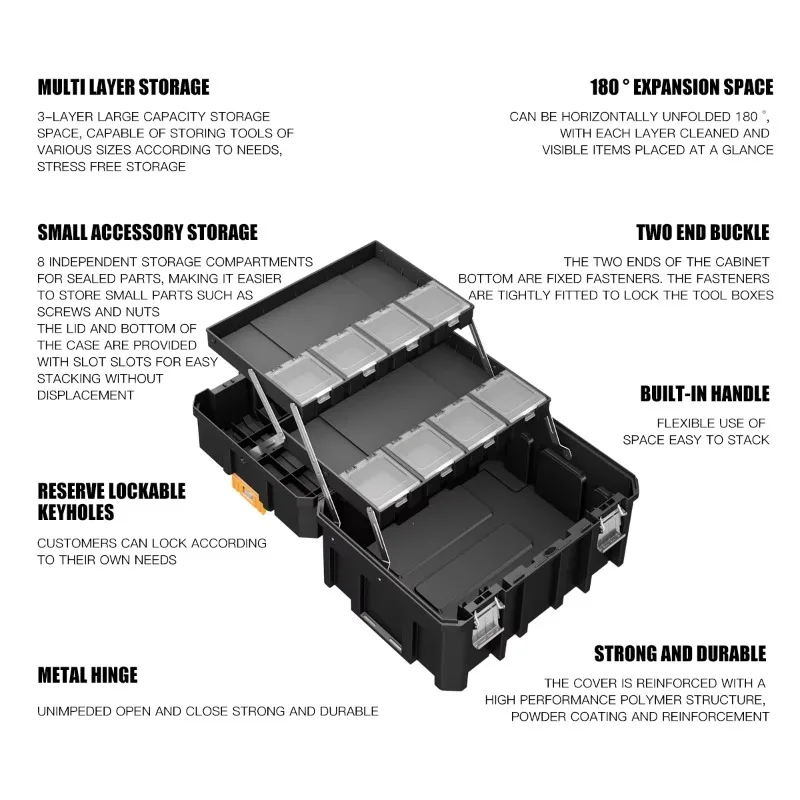 AIRAJ Large 3-layer Folding Tool Box Stackable Multifunctional Matching Stacking Combination Tool Organizer Stackable Parts Box