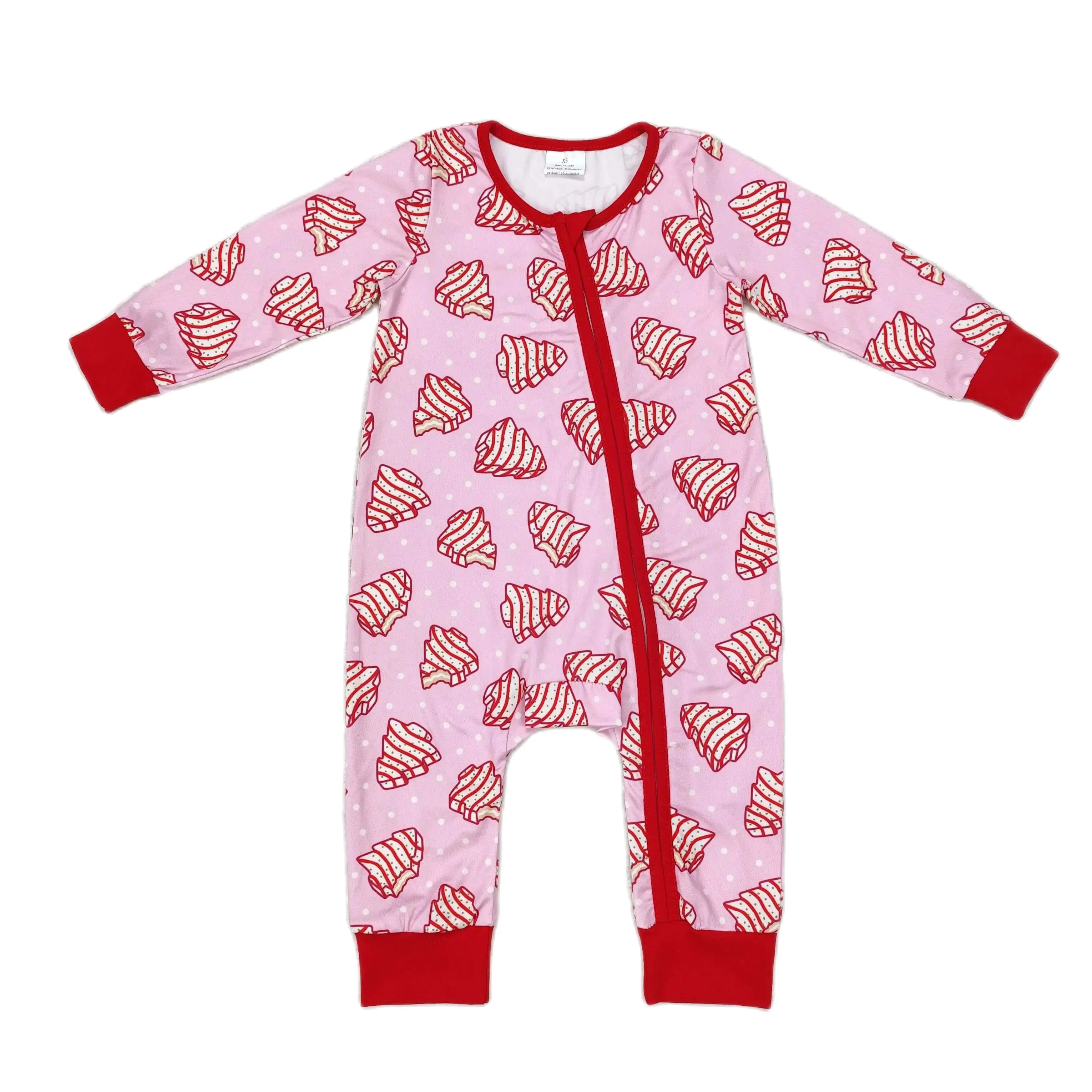 

Wholesale Baby Girl Christmas Toddler Cake Tree Pink Romper Newborn Infant Children Snap Button Kids Zipper Long Sleeve Jumpsuit