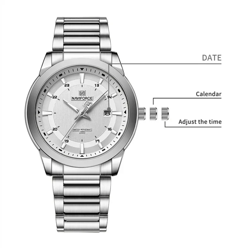 NAVIFORCE NF 8029 Watch for Men Waterproof Fashion Casual Stainless Steel Quartz Luxury Luminous Wristwatches