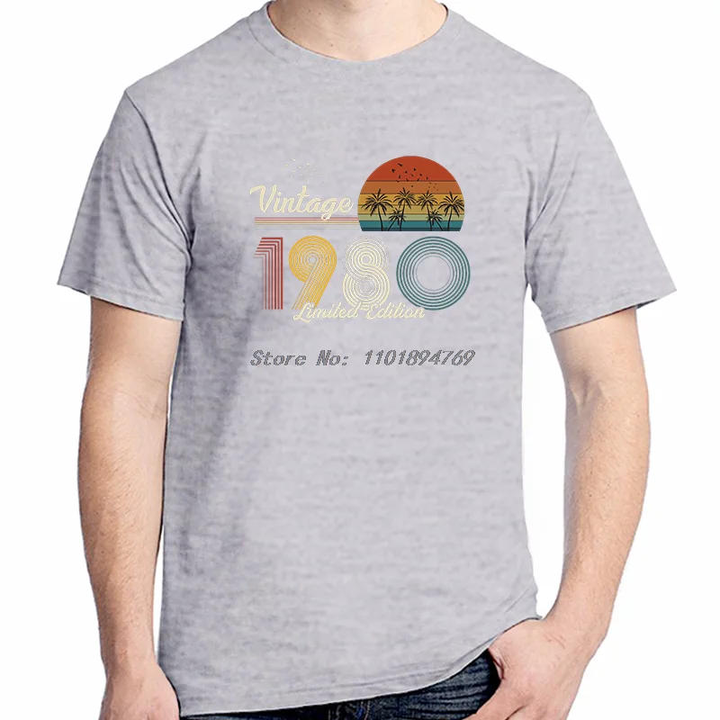الصيف القطن تي شيرتات قصيرة الاكمام 1980 ولد هدية عيد ميلاد تي شيرت خمر الشمس الفردية الجرافيك تي شيرت ملابس رجالي