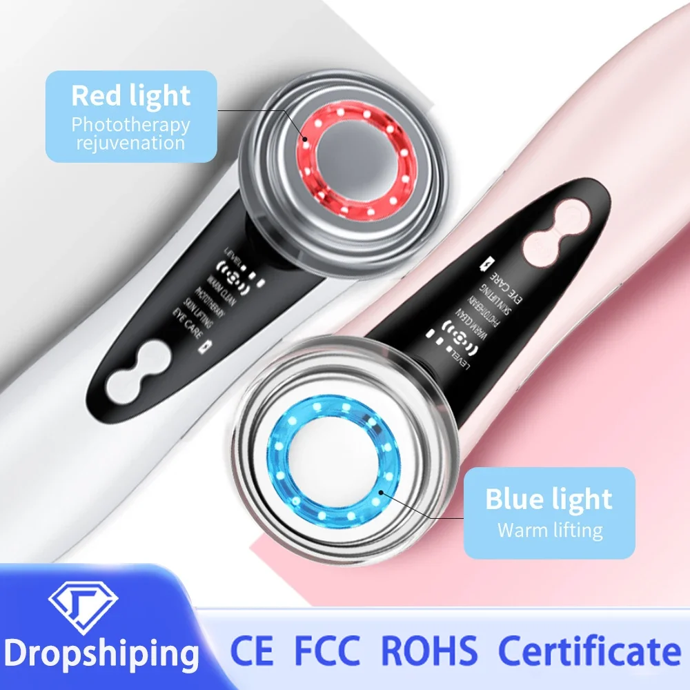 Photon Facial Massager Face Lift Beauty Machine Red Blue LED Light Skin Rejuvenation Warm Cleansing Anti Aging Lifting Tighten