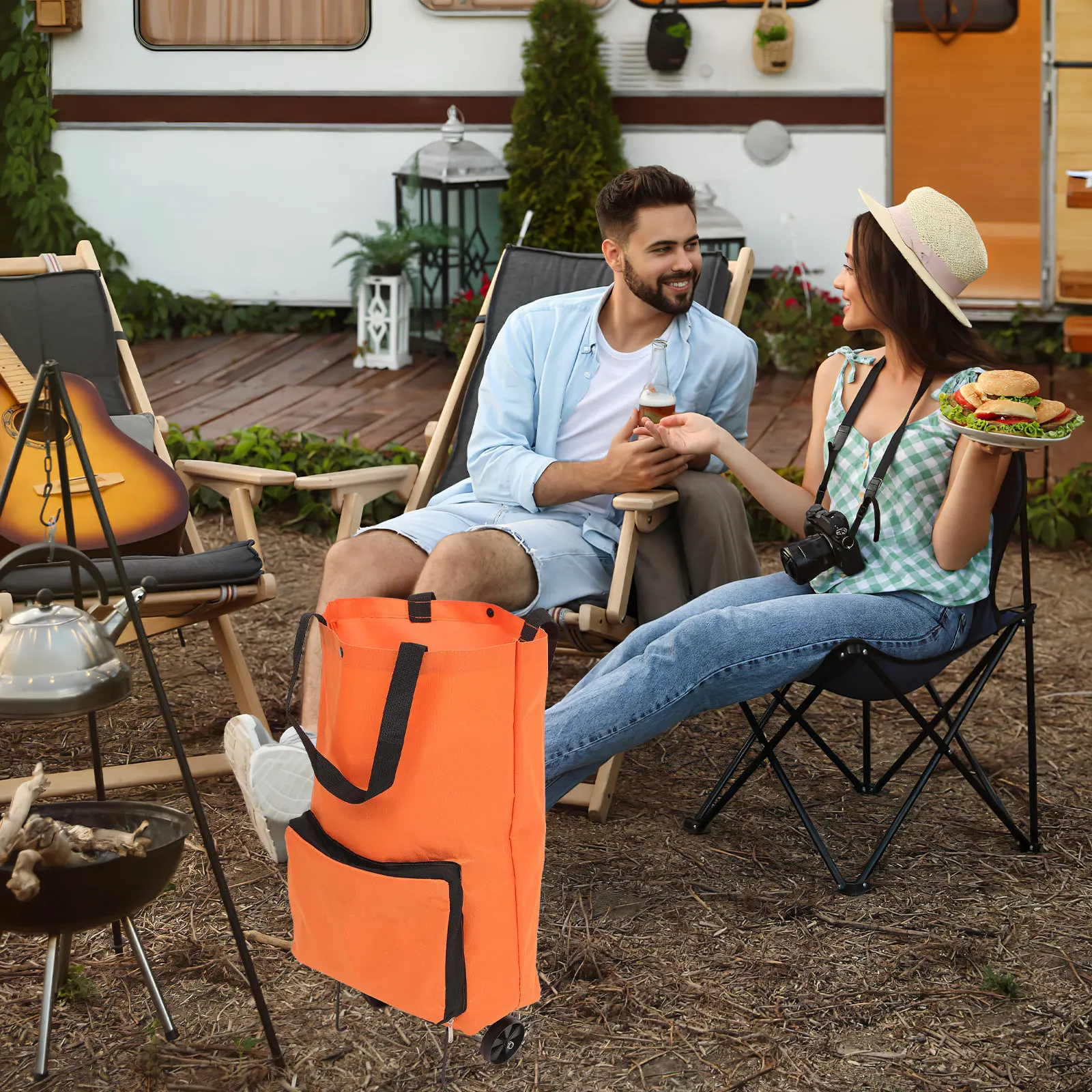 

Foldable Grocery Trolley Large Capacity Shopping Storage Bag Collapsible Bag with Wheels Oxford Cloth Travel Camping Picnic