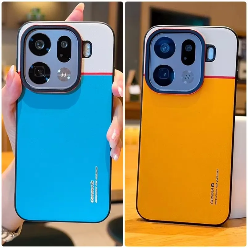 

Double Pigment Leather Phone Case For OPPO Find X9 Pro x9 X8 Ultra x8s + X7 Ultra X6 Protect Lens Raised Protective Lens Cover