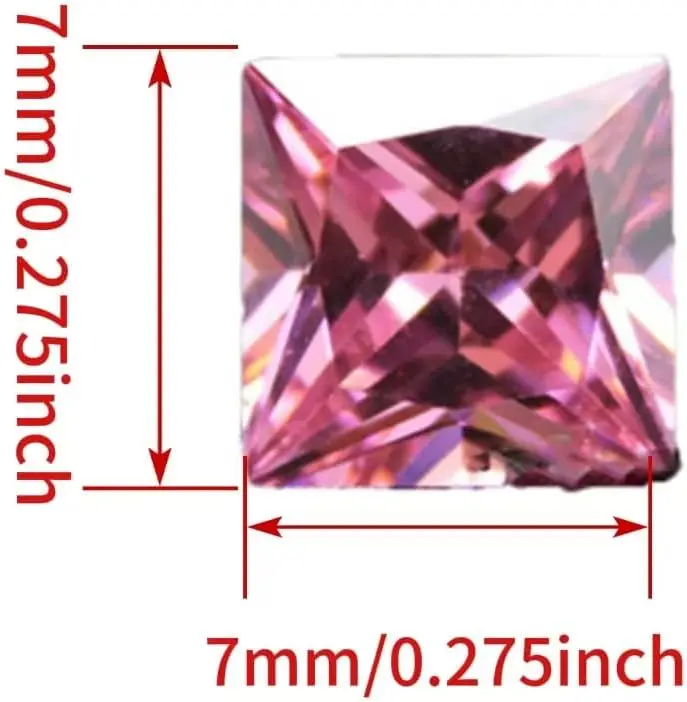 Square Princess Cut Pink Loose Gemstone Brilliant Faceted Cut Shiny Pink Gem Stone for Women Ring Pendant Jewelry Setting DIY Accessories