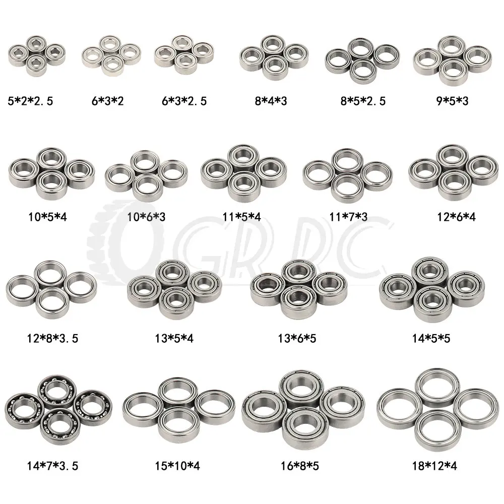 4pcs/lot RC Car Chrome Steel Sealed Bearing Kit 5x2x2.5 6x3x2 10x5x4 10x6x3 11x5x4 12x6x4 13x5x4 14x5x5 15x10x4 16x8x5 18x12x4mm