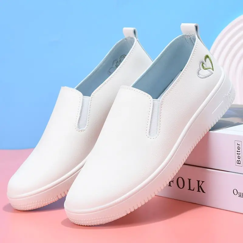 Nursing Shoes Women Waterproof Leather White Sneakers Non Slip Soft Sole Lightweight Comfortable Work Footwear
