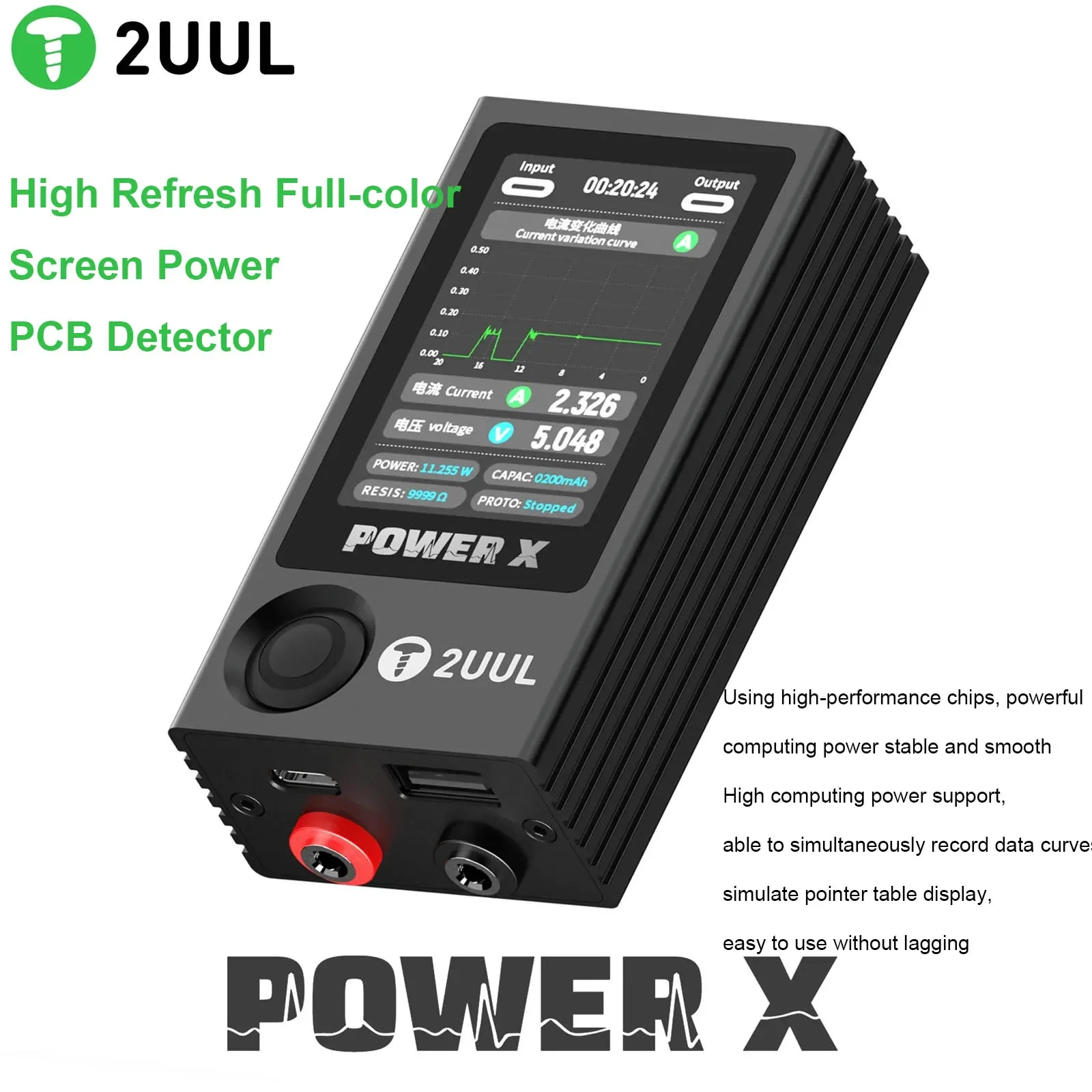 

2UUL Power X, высокая частота обновления, полноцветный экран, детектор мощности печатной платы, цифровой дисплей, кривая и указатель, дисплей с тремя режимами