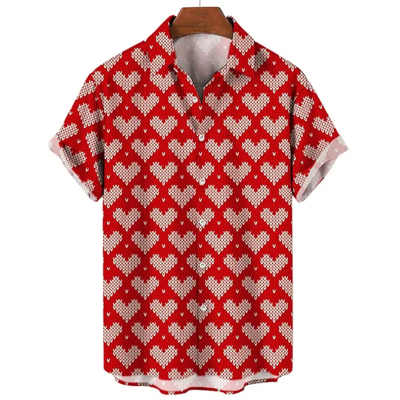 Fashion 3d Love Heart Printed Shirts For Men Clothing Street Harajuku Tops Oversized Short Sleeve Shirts Beach Party Blouse