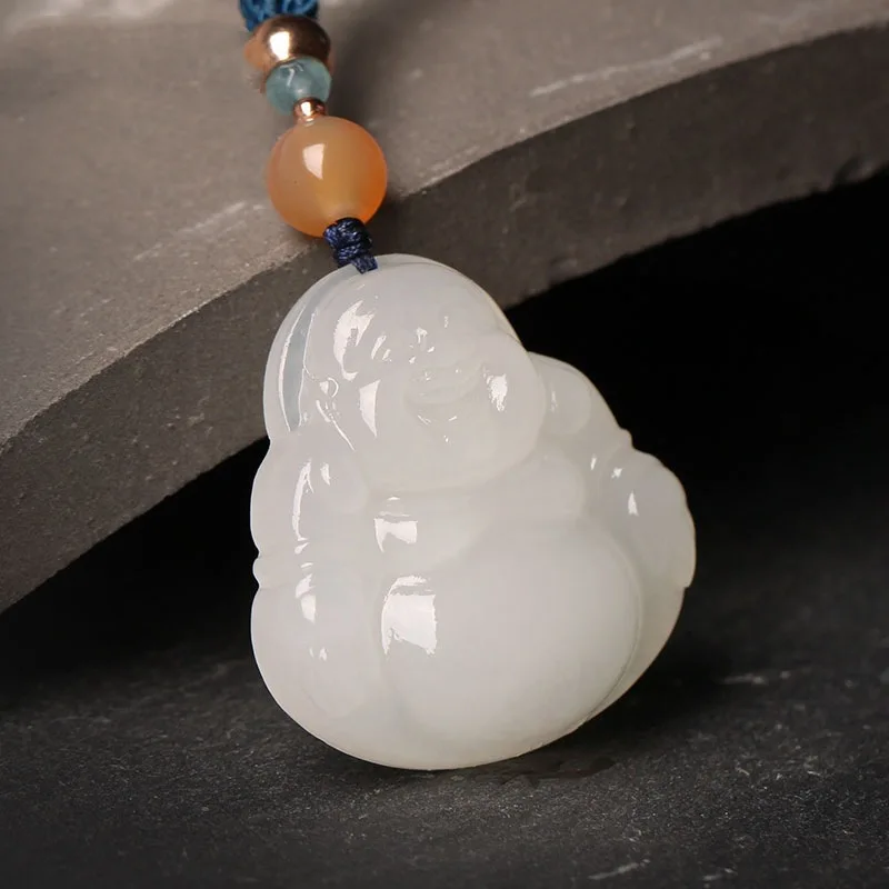 Hetian Sheep Fat Maitreya Big Belly Laughing Buddha Necklace Women, Jade Pendant Those Born In