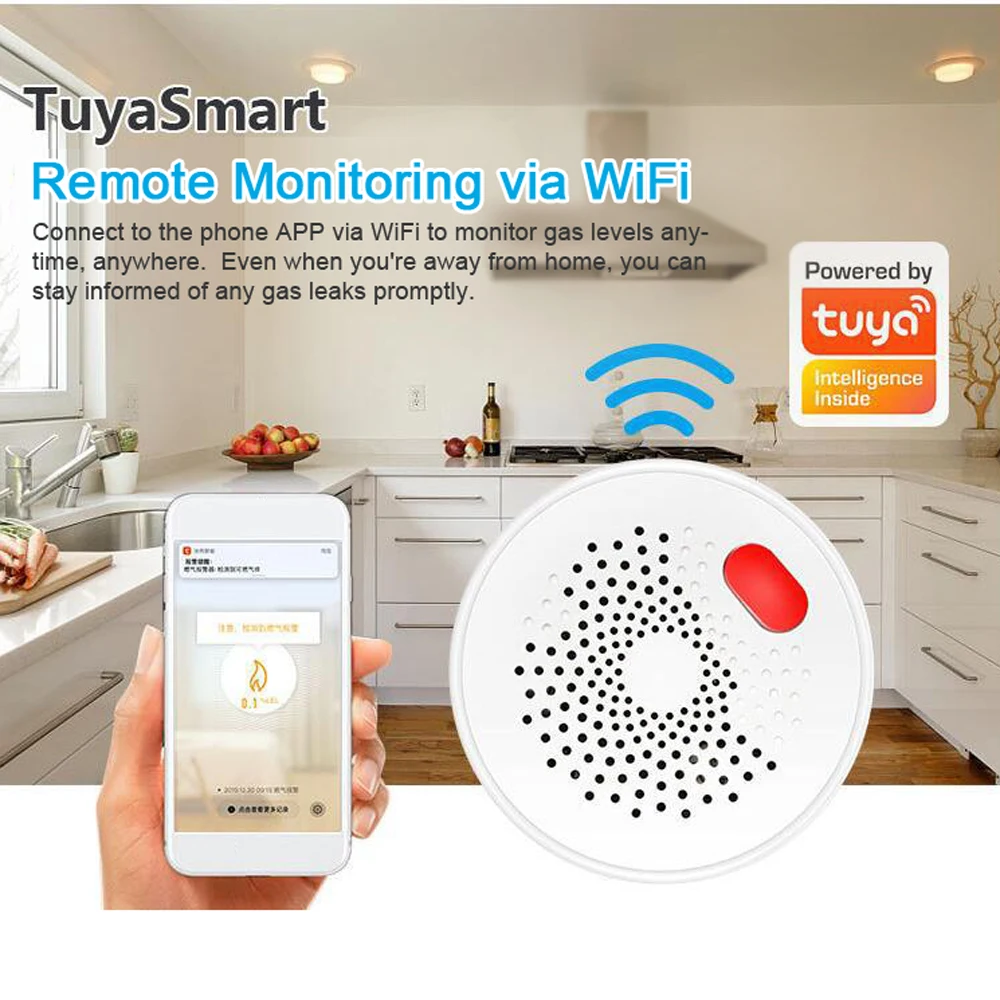Tuya WiFi Allarme Gas Naturale Rilevatore di Gas Combustibile Plug-in Controllo APP Supporto Rilevamento Gas/Metano/Propano//GPL/GNL