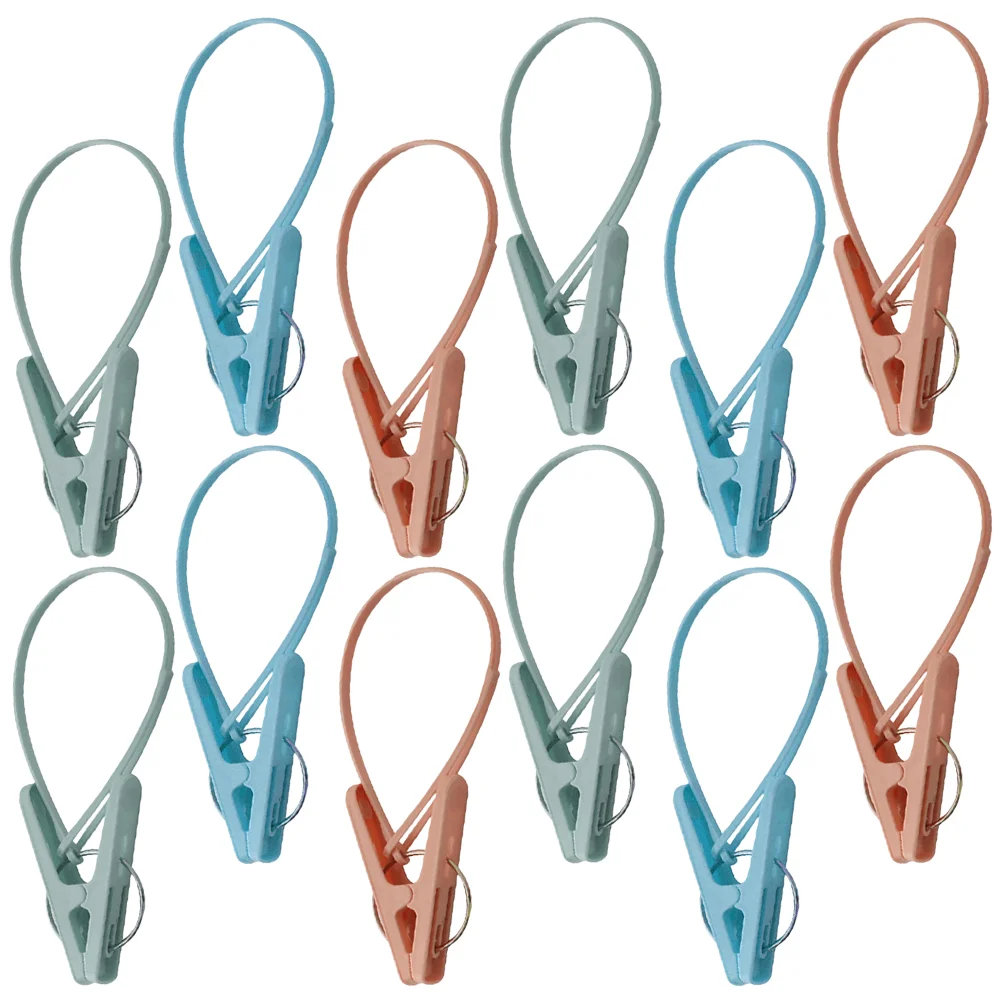 12Pcs Windproof Clothespins Anti Slip Drying Clips With Rope Household Quilt Clips Multipurpose Laundry Pegs Blanket Clamps