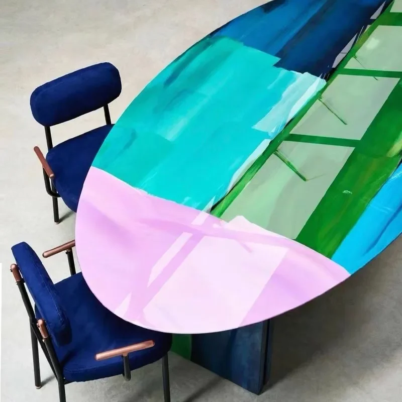 Dutch designer creative art fiberglass painted dining table color flow oil painting graffiti leisure table small coffee table