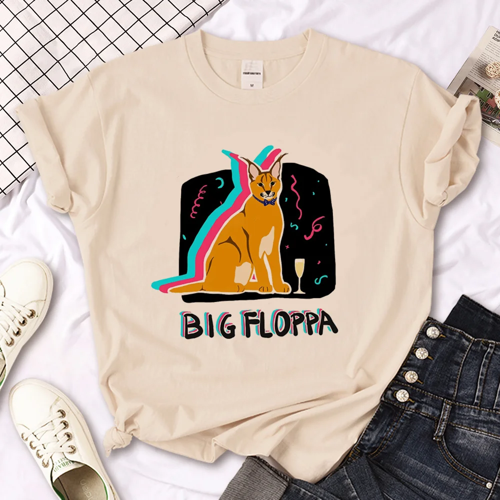 Floppa Tee women funny graphic Tee female harajuku clothes