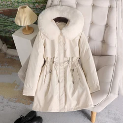 2024 Winter Autumn New Women Parka Clothes Long Coat Wool Liner Hooded Jacket Fur Collar Thick Warm Snow Wear Padded Parka