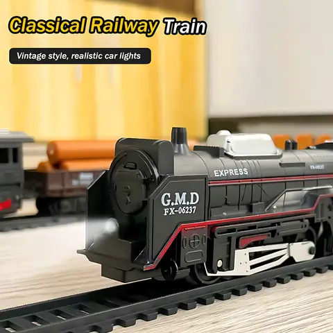 Electric Freight Train Set with Light-Up Tracks, STEM Railway Toy for Kids, Interactive Christmas Train Gift for Boys & Girls