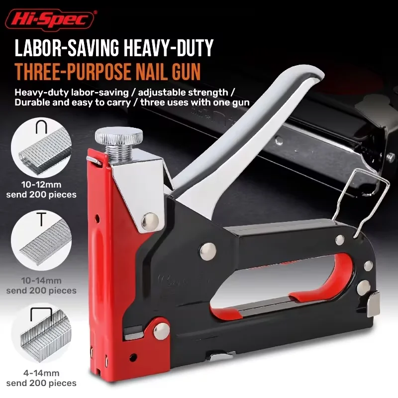 3-in-1 Heavy Duty Manual Nail Gun & Stapler with 600 Nails, Cordless, for Woodworking Upholstery DIY Home Repair