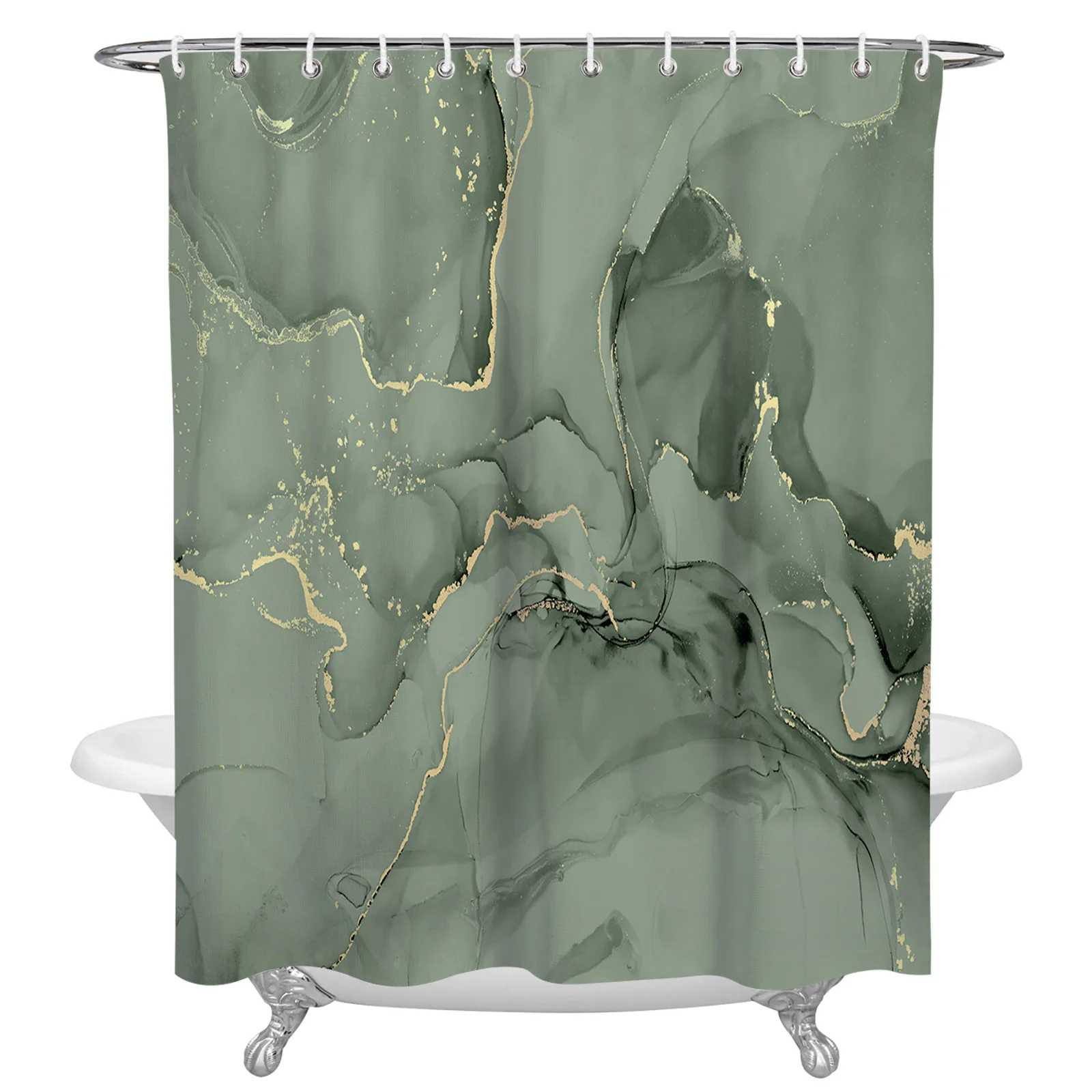 Grass Green Marble Waterproof Bathroom Decoration Shower Curtain With Hook Printed Bathtub Curtains Bathroom Accessories