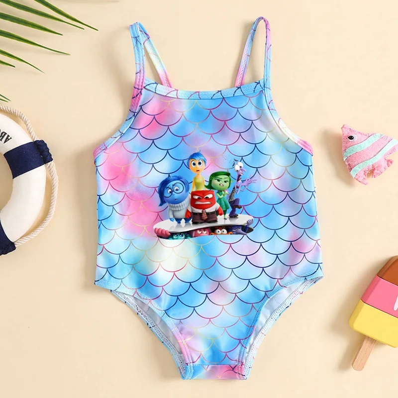 Inside Out 2 Girl Swimwear Joy Sadness Anxiety Baby One Piece Swimsuit Disney Summer Seaside Pools Swimming Clothes for Kids