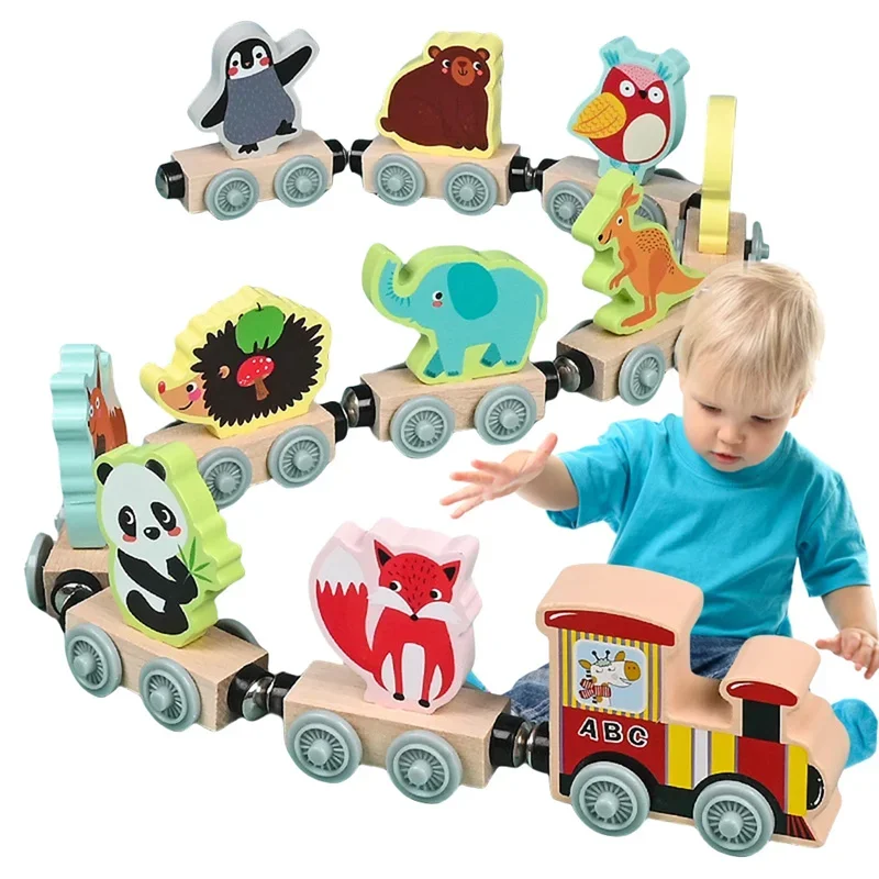 Crianças trem de madeira magnético números aprendizagem cor trem conjunto quebra-cabeça brinquedos para meninos meninas aniversário presente natal