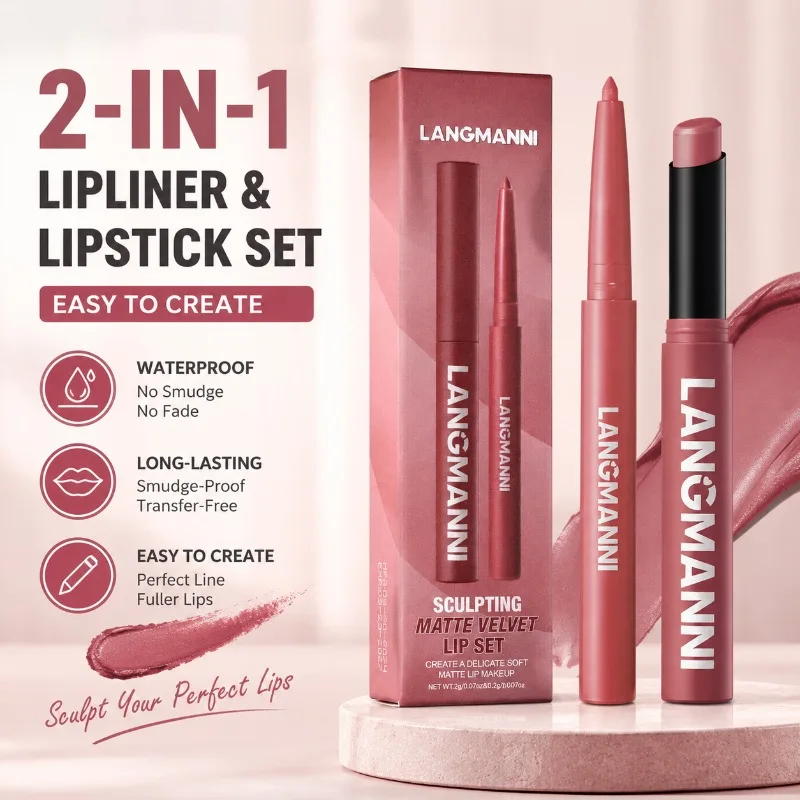 LANGMANNI 12 Colors Bevel Rotating Matte Lipstick Single Pack Solid Lip Cosmetic Smooth Velvety Daily Lip Makeup Easy Twist