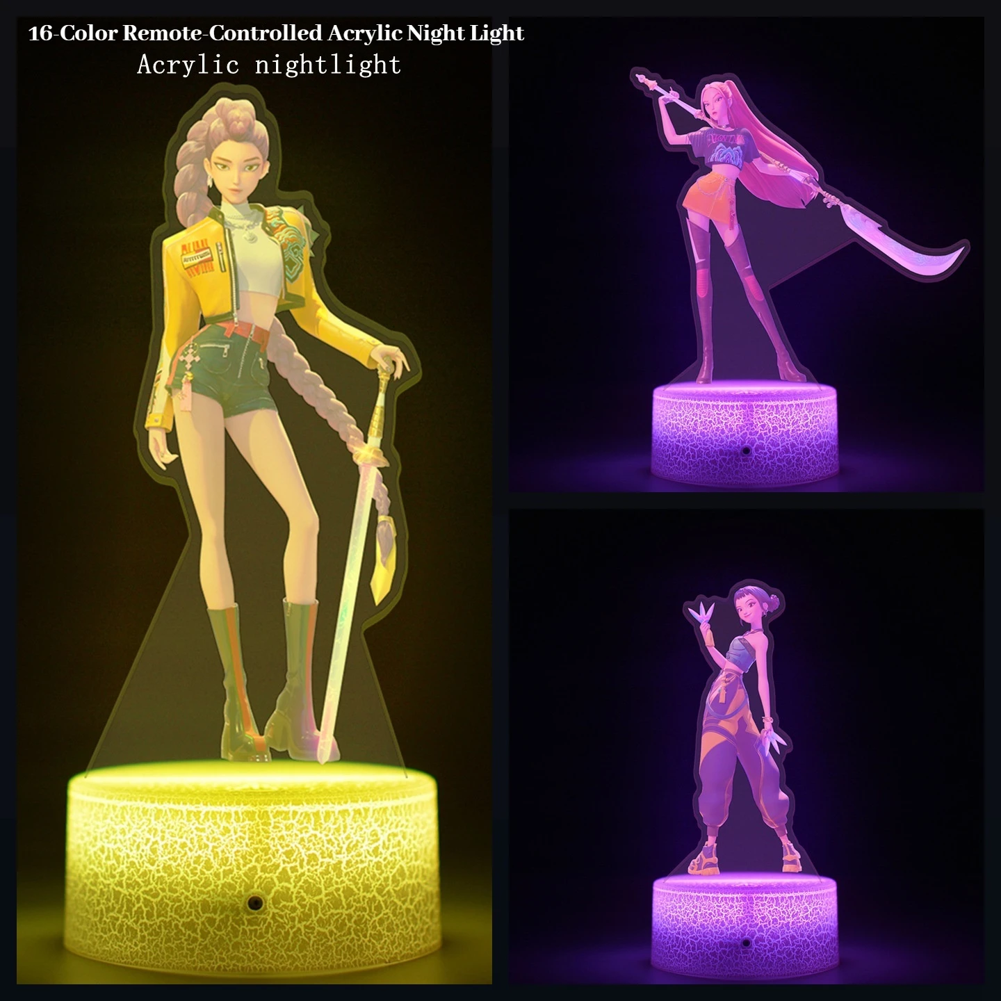 Kpop Demon Hunters Acrylic 3d Lamp Anime Figure Touch Screen Light Sign Remote Control Design 16 Color Lamp Base Desktop Gift
