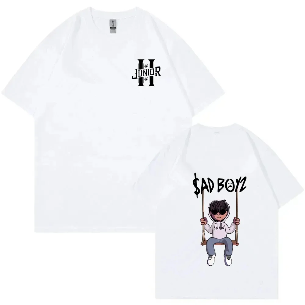 Junior H Sad Boys Pattern Shirt 100% Cotton Men Women O-Neck Short-sleeved Basic Leisure Trend T-shirt Summer Couple Tops