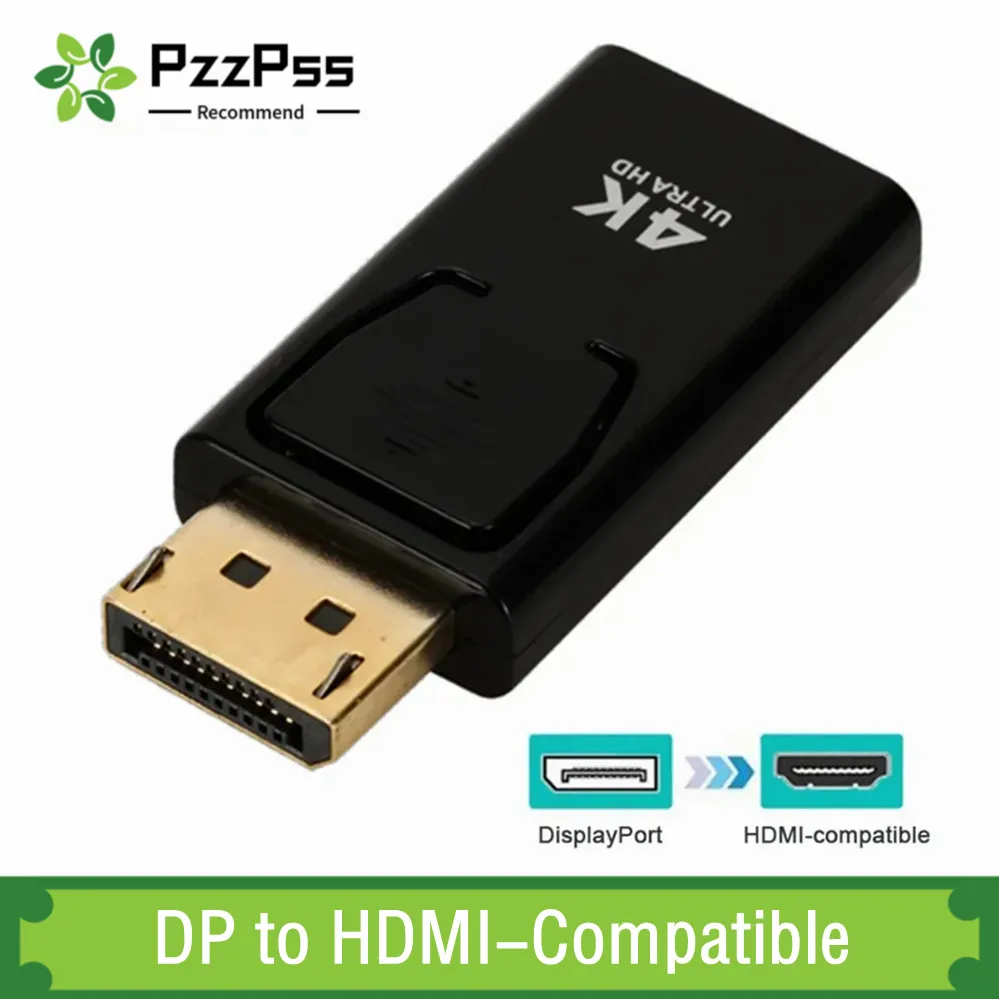 PzzPss 4K DisplayPort to HDMI-compatible Adapter Cable 1080P DP to HDMI-compatible Video Audio Converter For PC TV Laptop