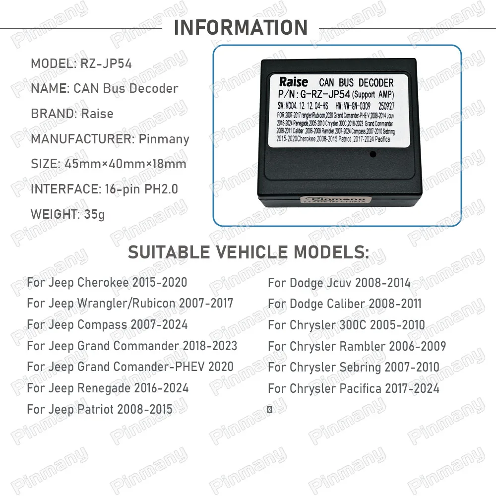 Decodificador de Bus CAN para Automóvil G-RZ-JP54 para Jeep