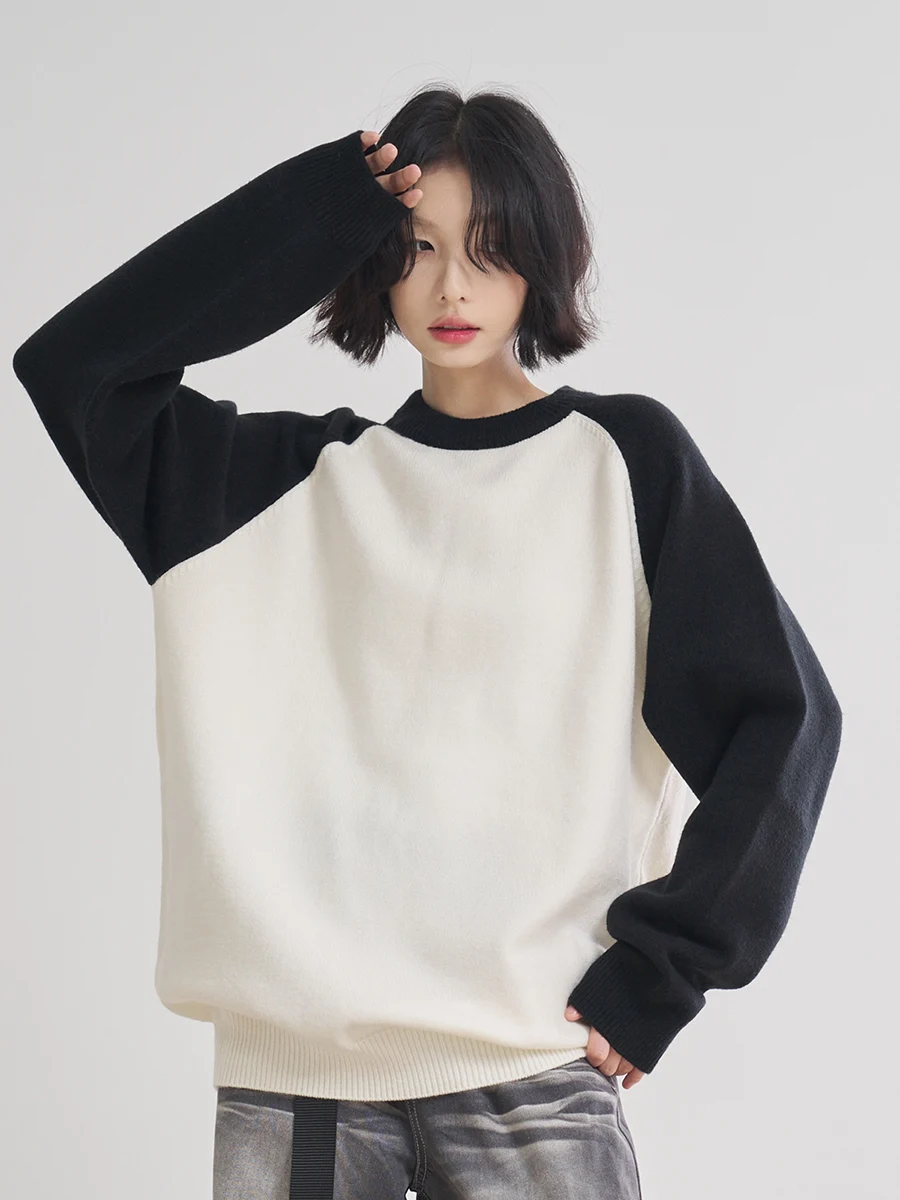 

Women's Loose Fit round Ne Sweater oulder Insertion Color Blo Knitted Top Autumn Winter New Sle Casual Faion