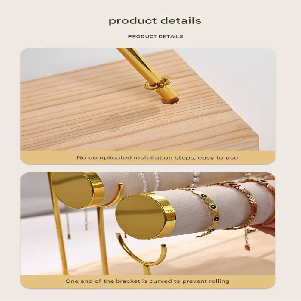 Upgraded 3 Tier Bracelet Organizer Stand Metal Flannel Wrap Jewelry Display Stand Wooden Detachable Storage Rack Women