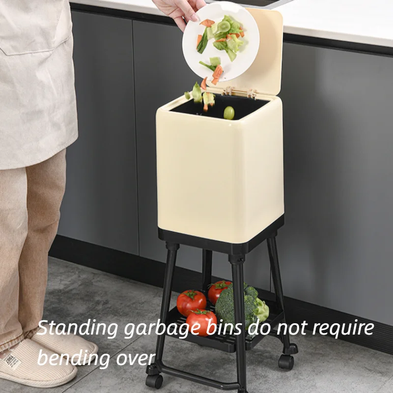 

Tall No Bend Garbage Can With Storage Rack Rolling Wheel Press Lid Kitchen Bathroom Home Storage Bin