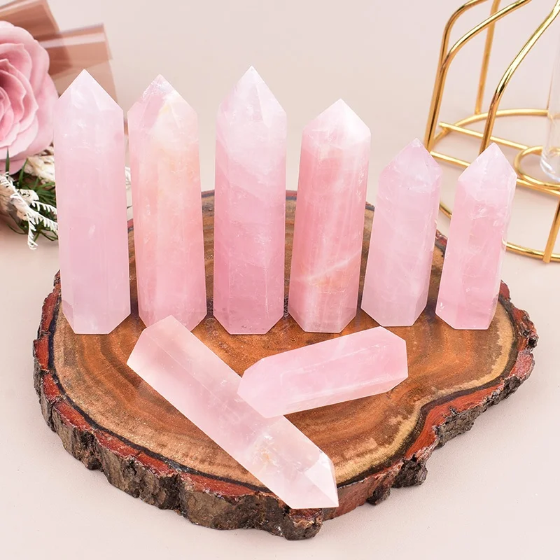 Obélisque en cristal de quartz rose naturel poli, tour de cristal de guérison pour l'équilibrage énergétique, ornement pour la maison