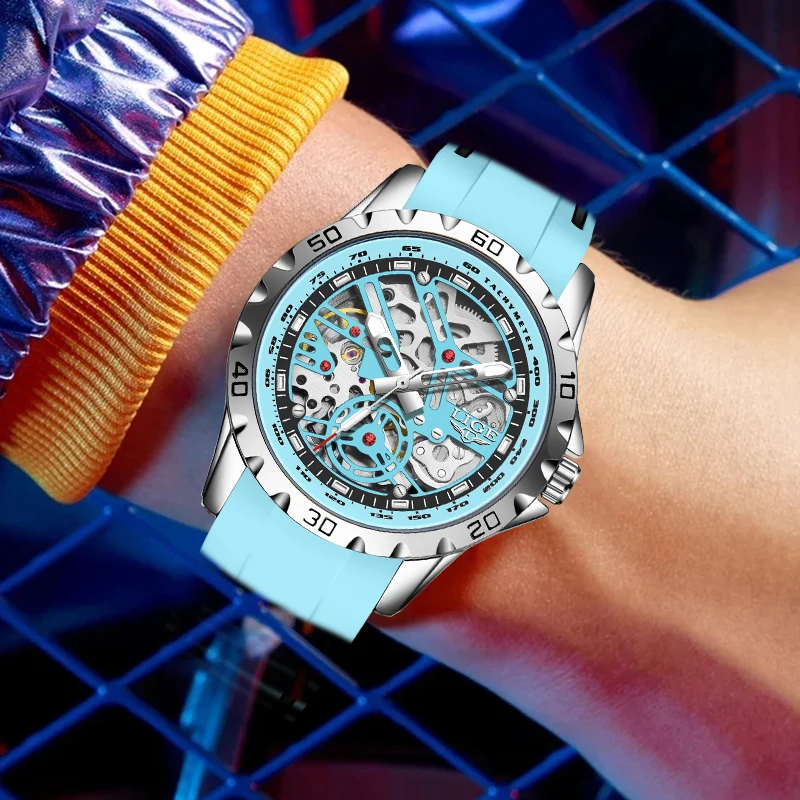

LIGE Design Man Watch Hollow Silicone Strap Casual Sport Waterproof Luminous Tourbillon Automatic Mechanical Watches for Men NEW