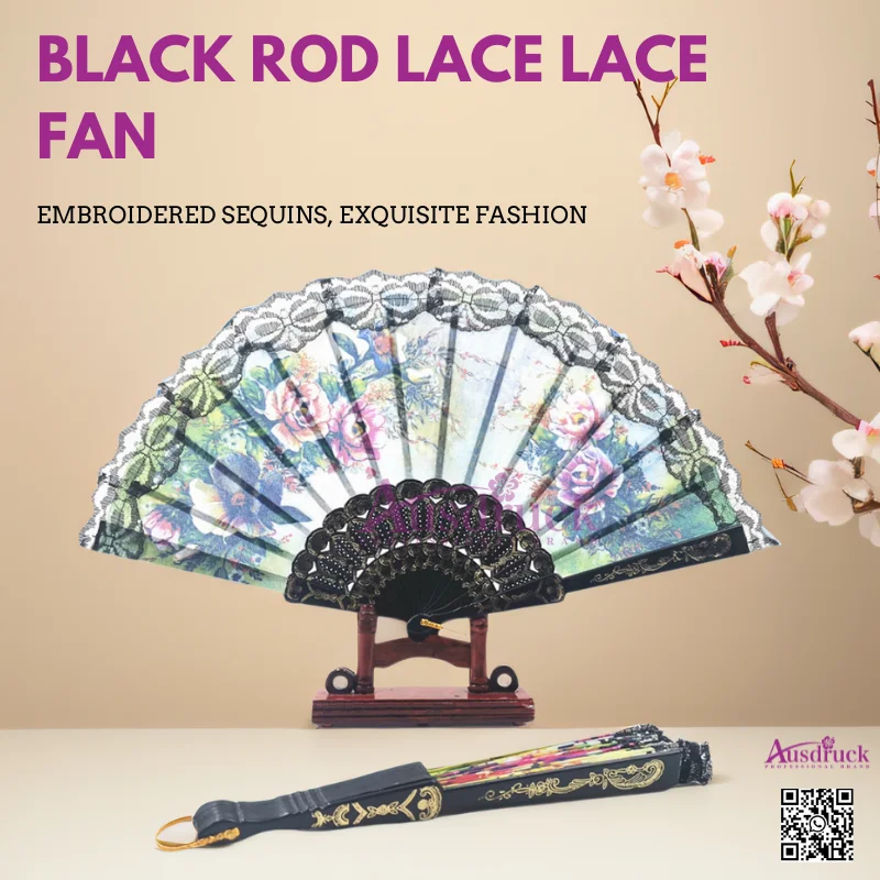 Black Pole Lace Lace Fan Chinese Style Dance Props Plastic Classical Female Fan Fine Silk Cloth Gift Fan