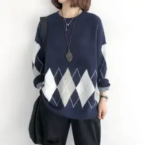

American Color Block Sweater Women's Autumn and Winter Fashionable Loose Bottoming Sweater Top