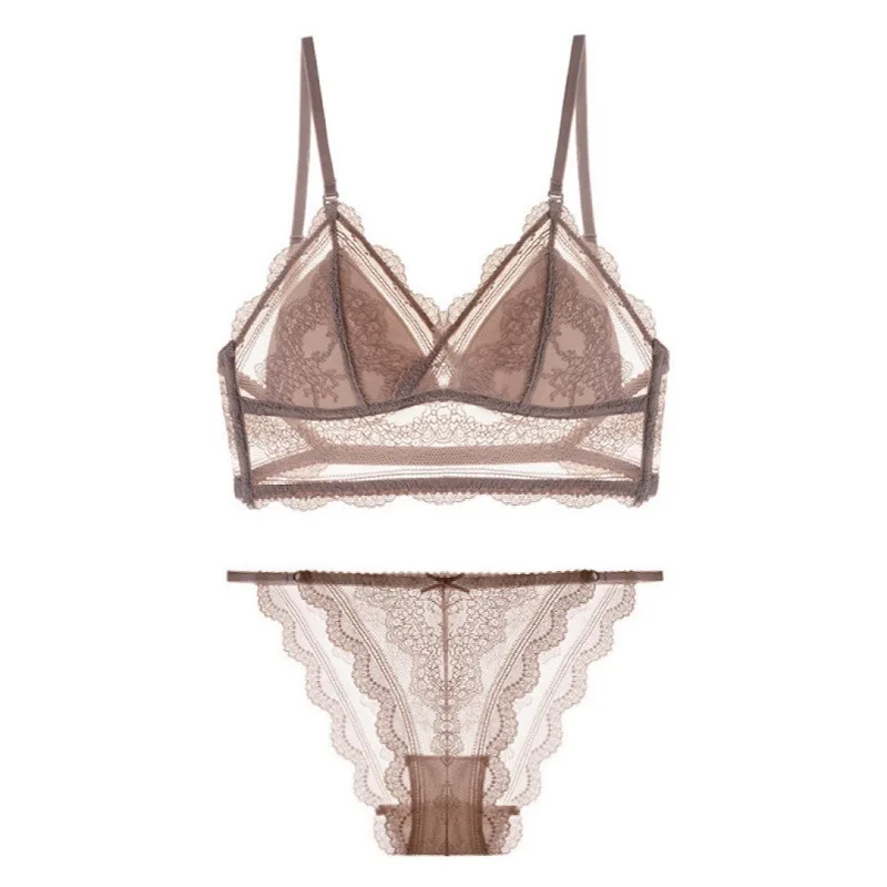 

Summer HotUShapewear Sexy Lace Wireless Thin Bra French Triangle Cup Bra Set