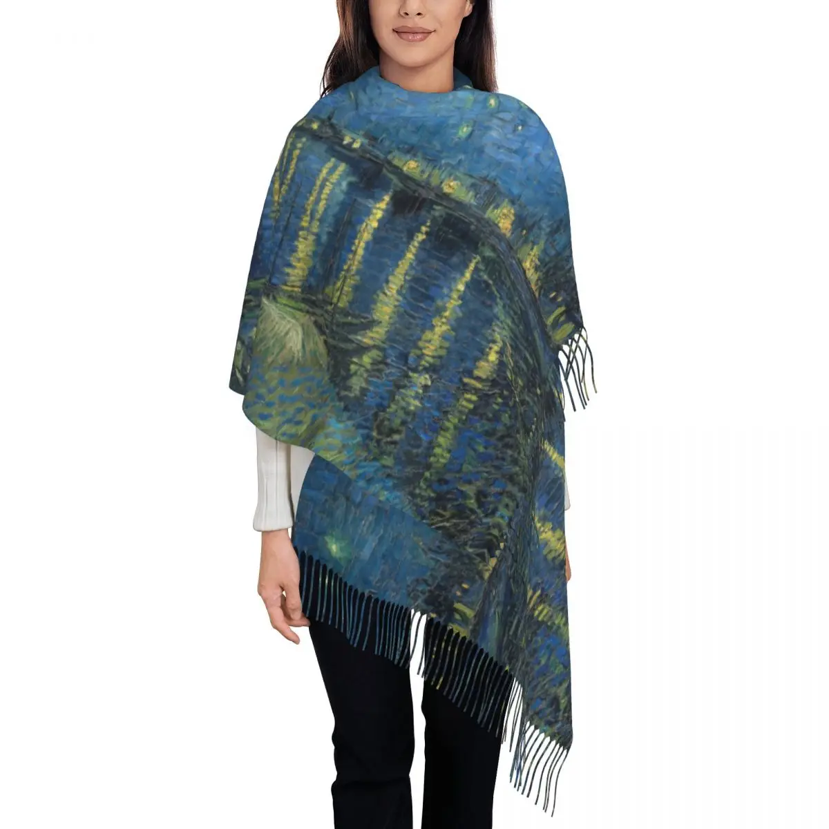 

Luxury Starry Night Over The Rhone Tassel Scarf Women Winter Fall Warm Shawl Wrap Female Vincent Van Gogh Scarves