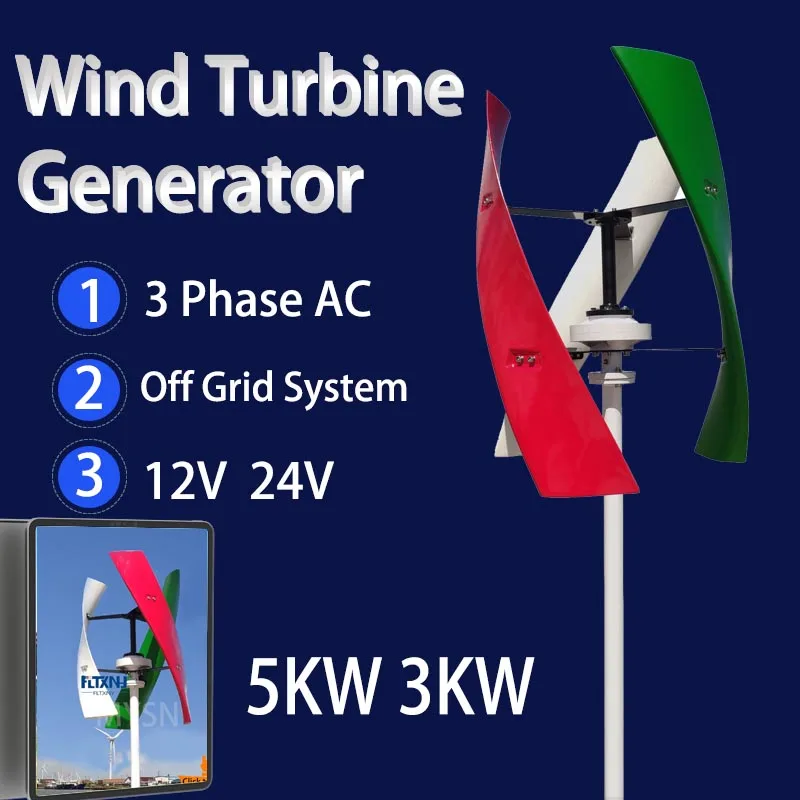 

Vertical Wind Turbine Generator Kit Permanent Free Energy Power 5000W 3000W 12V 24V Alternative With MPPT Hybrid Controller