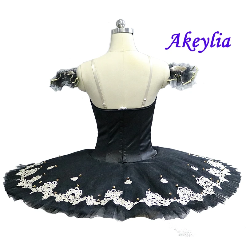 전문 투투 흑인 여성 발레 팬케이크 투투 국제 대회 드레스 블랙 성인 발레 무대 의상 소녀를위한 투투